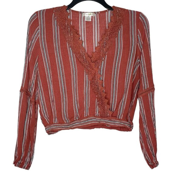 Gypsy Tops - LA Gypsy Boho Blouse Size Medium Striped Peasant V-Neck Faux Wrap Long Sleeves